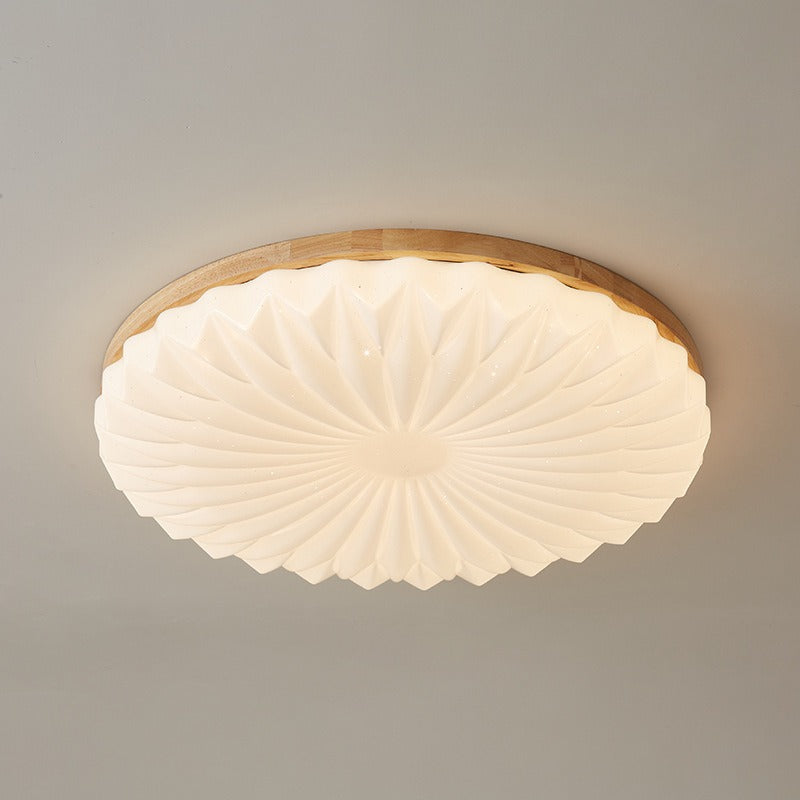 Contemporary Creative PVC Rubber Wood Iron Textured Round LED Flush Mount Ceiling Light For Bedroom & Living Room