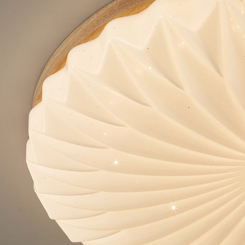 Contemporary Creative PVC Rubber Wood Iron Textured Round LED Flush Mount Ceiling Light For Bedroom & Living Room