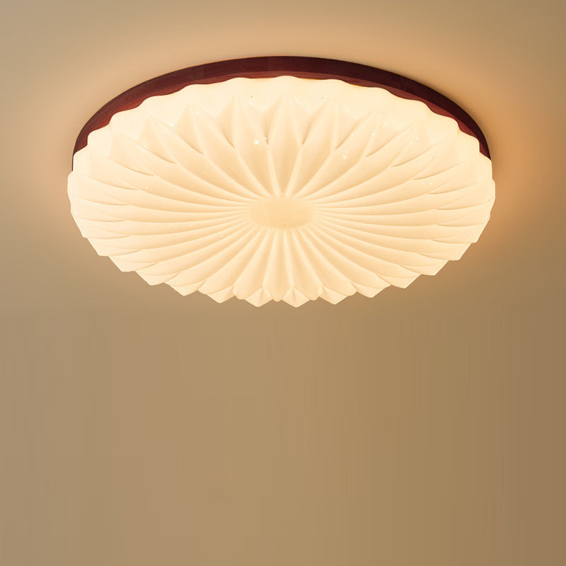 Contemporary Creative PVC Rubber Wood Iron Textured Round LED Flush Mount Ceiling Light For Bedroom & Living Room
