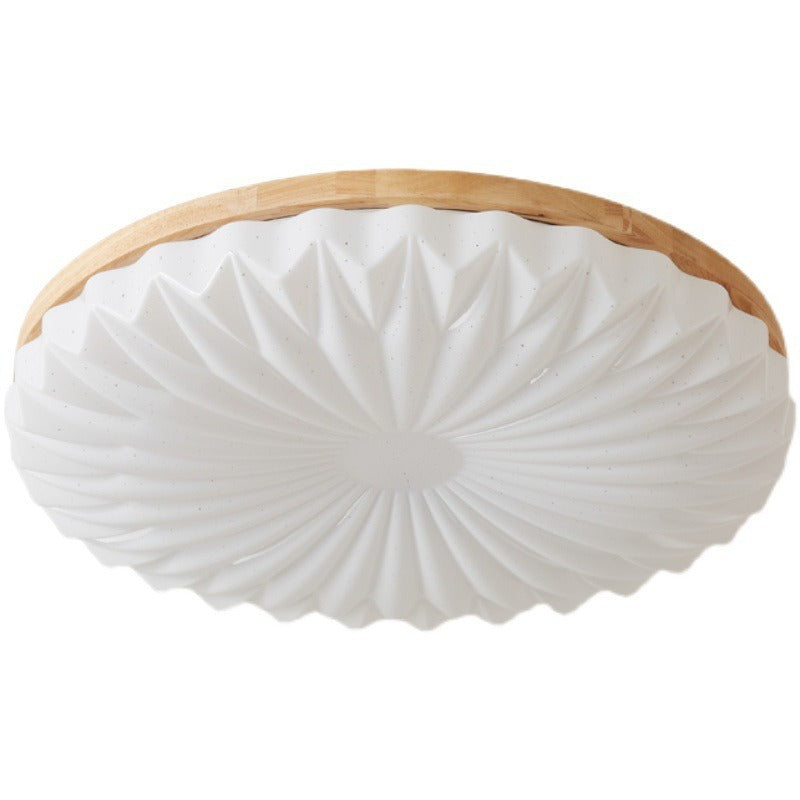 Contemporary Creative PVC Rubber Wood Iron Textured Round LED Flush Mount Ceiling Light For Bedroom & Living Room