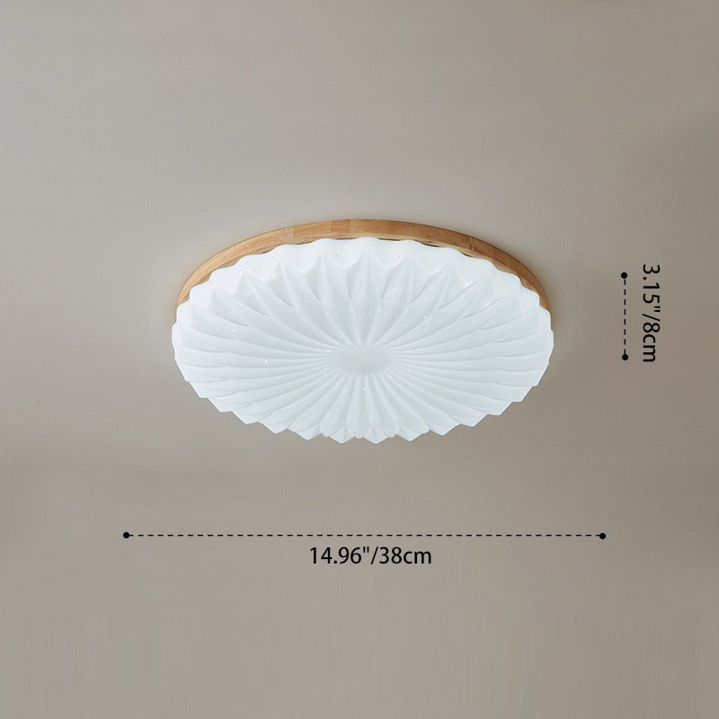 Contemporary Creative PVC Rubber Wood Iron Textured Round LED Flush Mount Ceiling Light For Bedroom & Living Room
