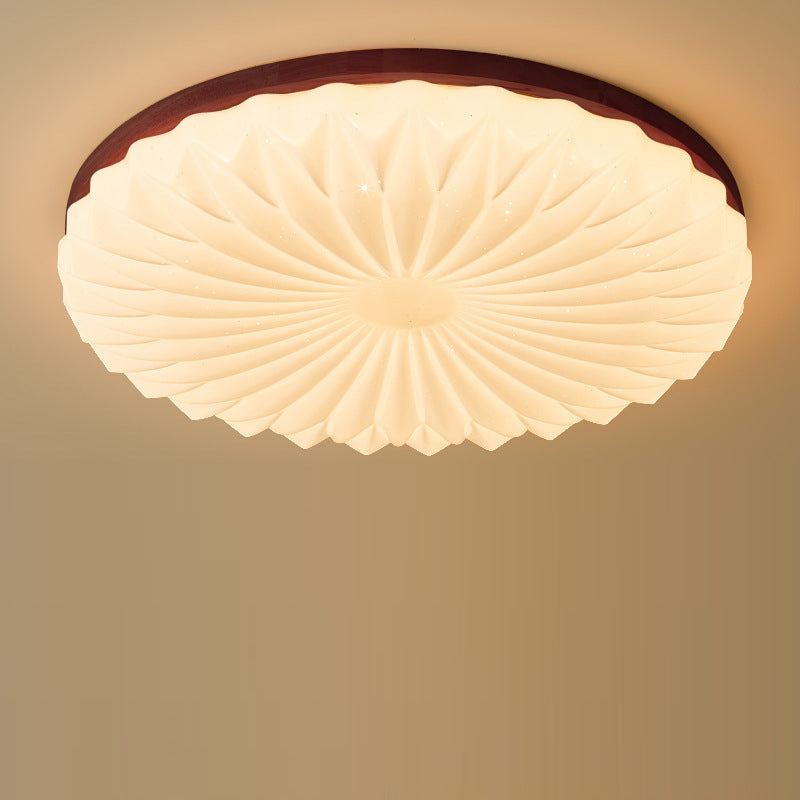 Contemporary Creative PVC Rubber Wood Iron Textured Round LED Flush Mount Ceiling Light For Bedroom & Living Room
