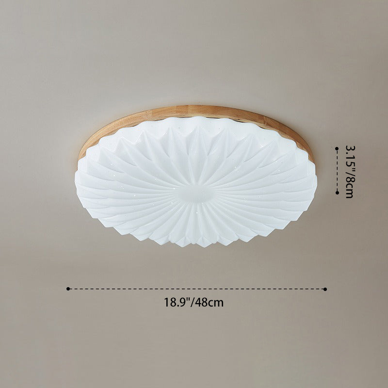 Contemporary Creative PVC Rubber Wood Iron Textured Round LED Flush Mount Ceiling Light For Bedroom & Living Room