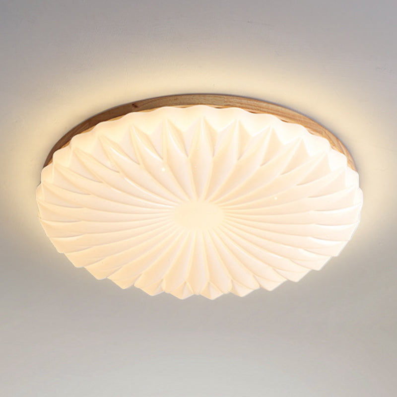 Contemporary Creative PVC Rubber Wood Iron Textured Round LED Flush Mount Ceiling Light For Bedroom & Living Room