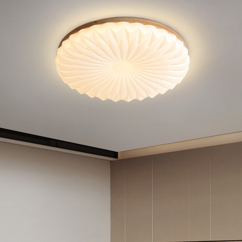 Contemporary Creative PVC Rubber Wood Iron Textured Round LED Flush Mount Ceiling Light For Bedroom & Living Room