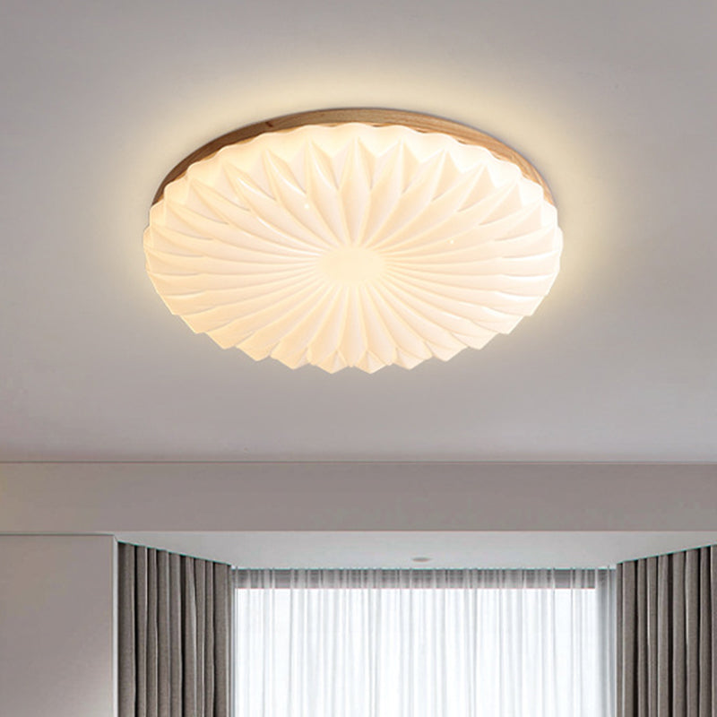 Contemporary Creative PVC Rubber Wood Iron Textured Round LED Flush Mount Ceiling Light For Bedroom & Living Room