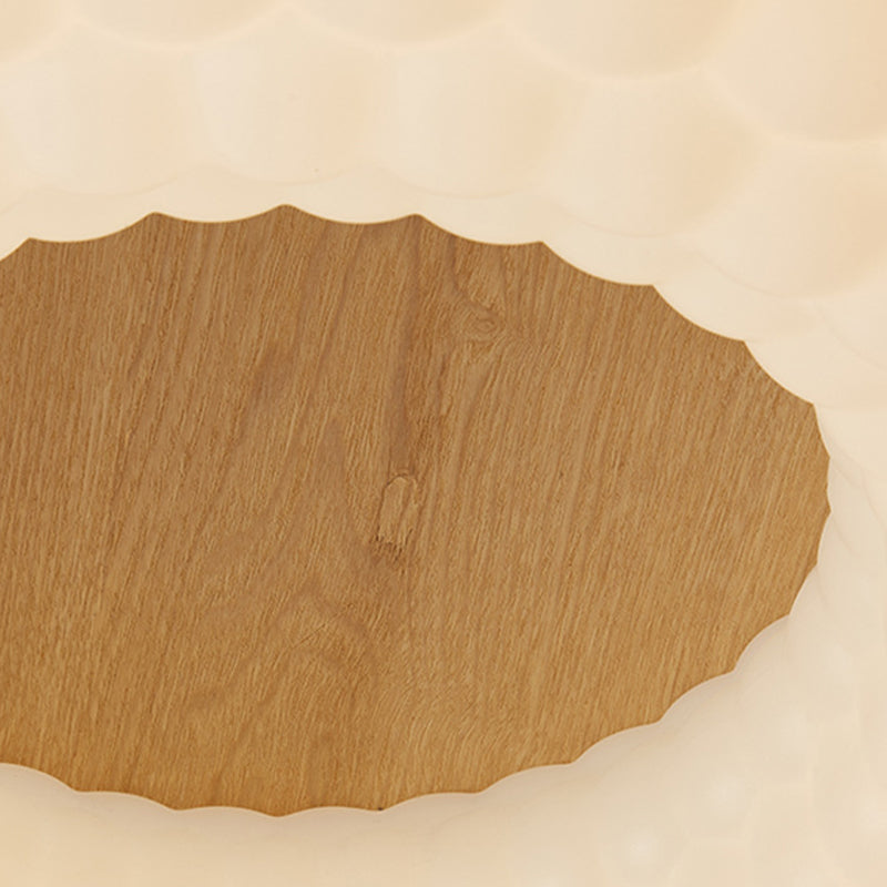 Contemporary Scandinavian PE Ash Wood Textured Round LED Chandelier For Bedroom & Living Room
