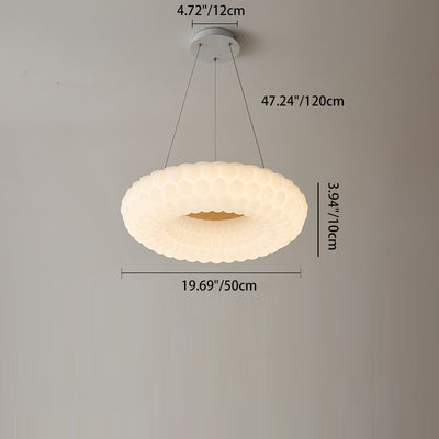 Contemporary Scandinavian PE Ash Wood Textured Round LED Chandelier For Bedroom & Living Room