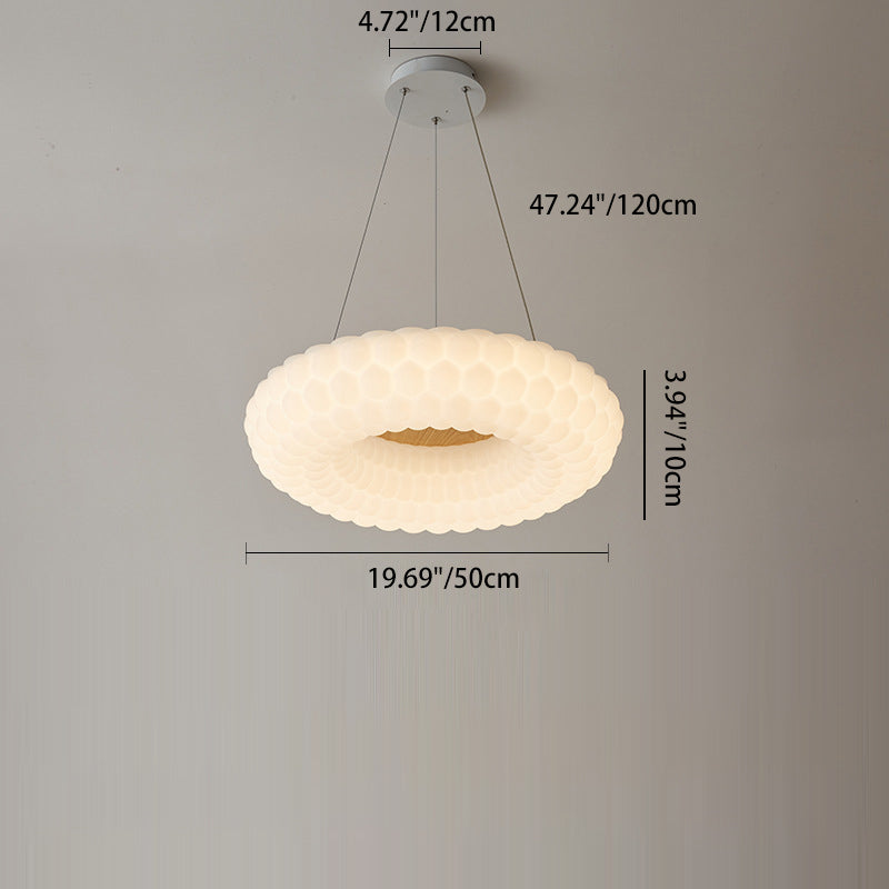 Contemporary Scandinavian PE Ash Wood Textured Round LED Chandelier For Bedroom & Living Room