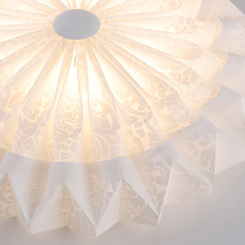 Modern Minimalist Acrylic Iron Pleated Round LED Flush Mount Ceiling Light For Bedroom & Living Room