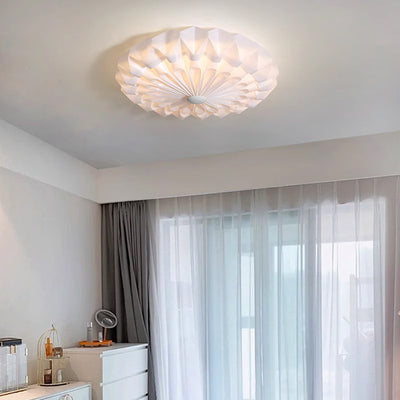 Modern Minimalist Acrylic Iron Pleated Round LED Flush Mount Ceiling Light For Bedroom & Living Room