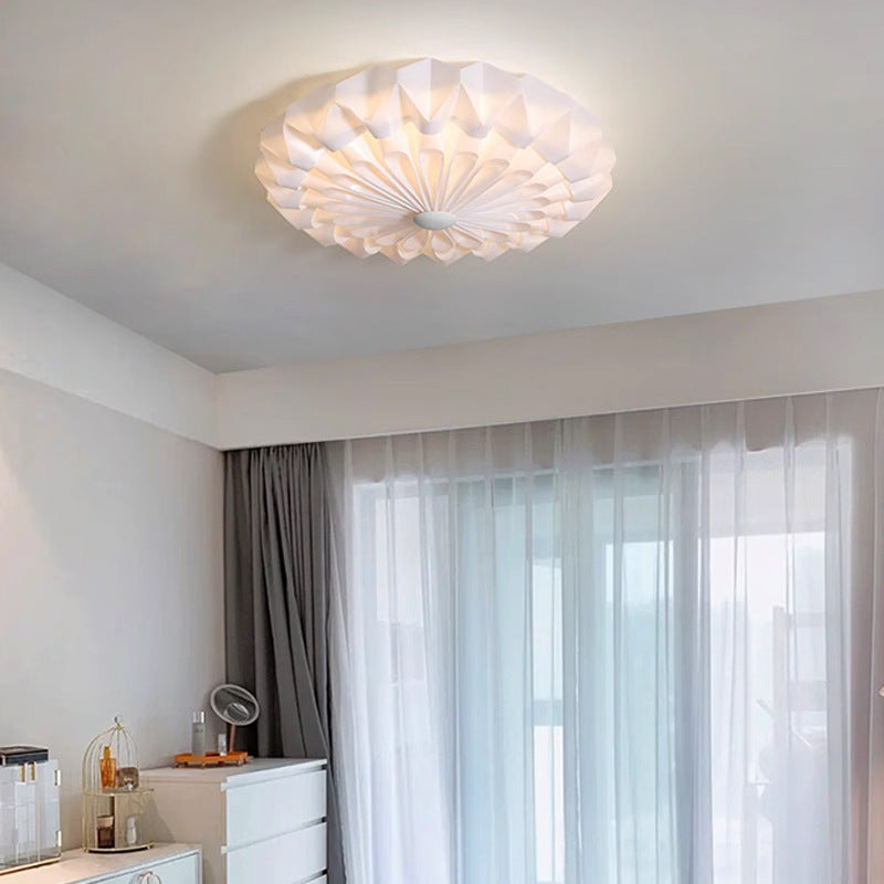 Modern Minimalist Acrylic Iron Pleated Round LED Flush Mount Ceiling Light For Bedroom & Living Room