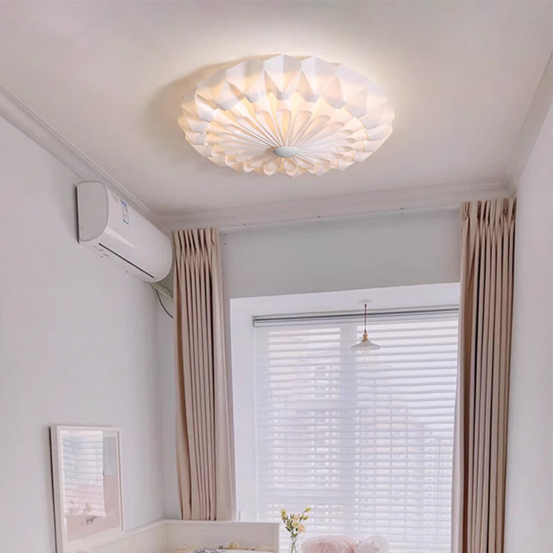 Modern Minimalist Acrylic Iron Pleated Round LED Flush Mount Ceiling Light For Bedroom & Living Room