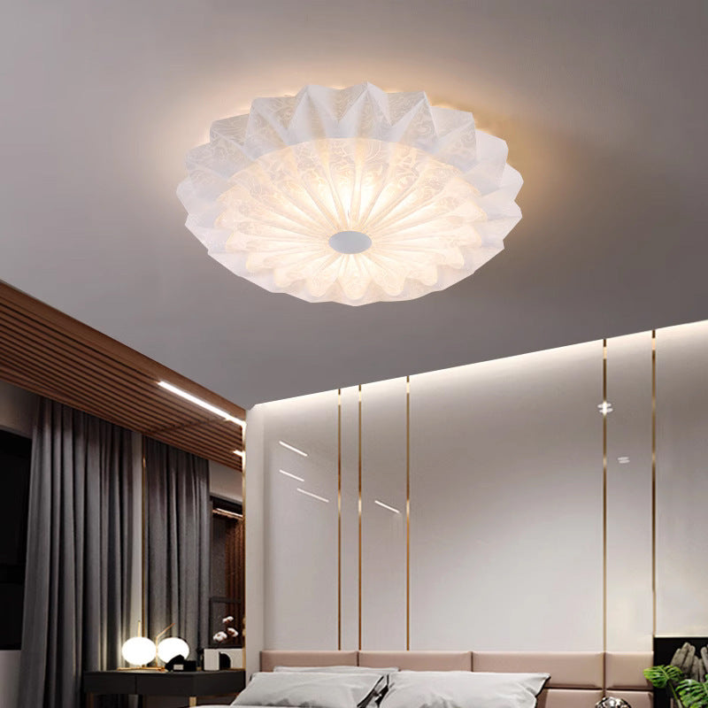 Modern Minimalist Acrylic Iron Pleated Round LED Flush Mount Ceiling Light For Bedroom & Living Room