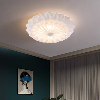 Modern Minimalist Acrylic Iron Pleated Round LED Flush Mount Ceiling Light For Bedroom & Living Room