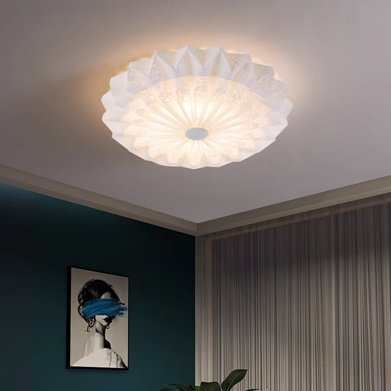 Modern Minimalist Acrylic Iron Pleated Round LED Flush Mount Ceiling Light For Bedroom & Living Room