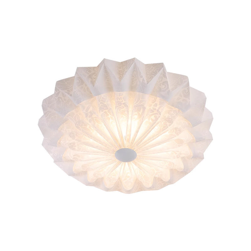 Modern Minimalist Acrylic Iron Pleated Round LED Flush Mount Ceiling Light For Bedroom & Living Room