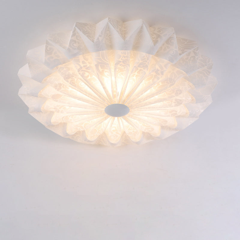 Modern Minimalist Acrylic Iron Pleated Round LED Flush Mount Ceiling Light For Bedroom & Living Room