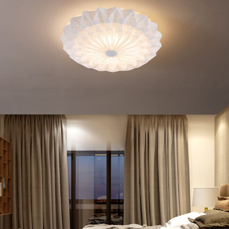 Modern Minimalist Acrylic Iron Pleated Round LED Flush Mount Ceiling Light For Bedroom & Living Room