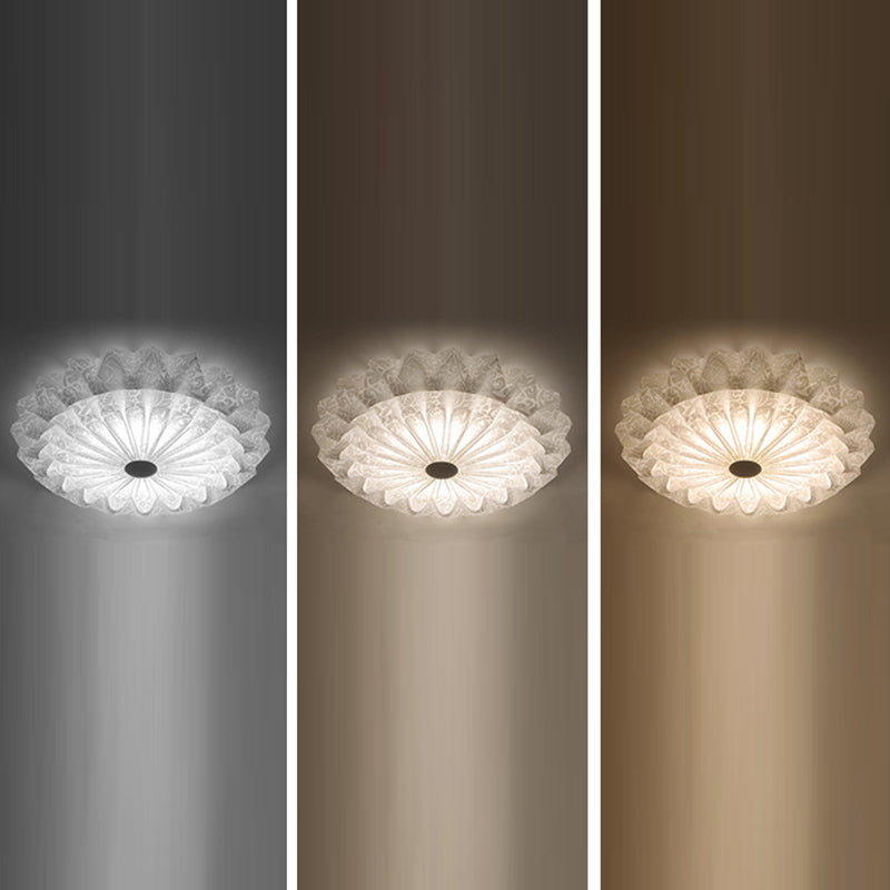 Modern Minimalist Acrylic Iron Pleated Round LED Flush Mount Ceiling Light For Bedroom & Living Room