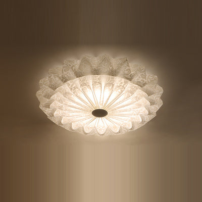 Modern Minimalist Acrylic Iron Pleated Round LED Flush Mount Ceiling Light For Bedroom & Living Room