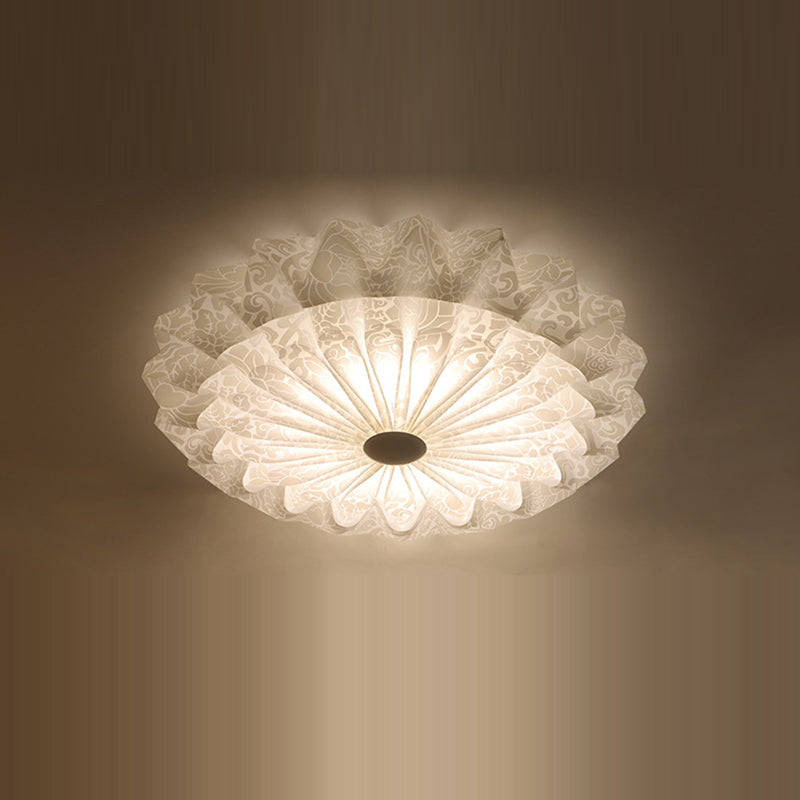 Modern Minimalist Acrylic Iron Pleated Round LED Flush Mount Ceiling Light For Bedroom & Living Room