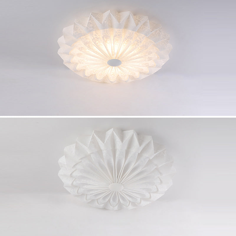 Modern Minimalist Acrylic Iron Pleated Round LED Flush Mount Ceiling Light For Bedroom & Living Room