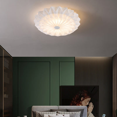 Modern Minimalist Acrylic Iron Pleated Round LED Flush Mount Ceiling Light For Bedroom & Living Room