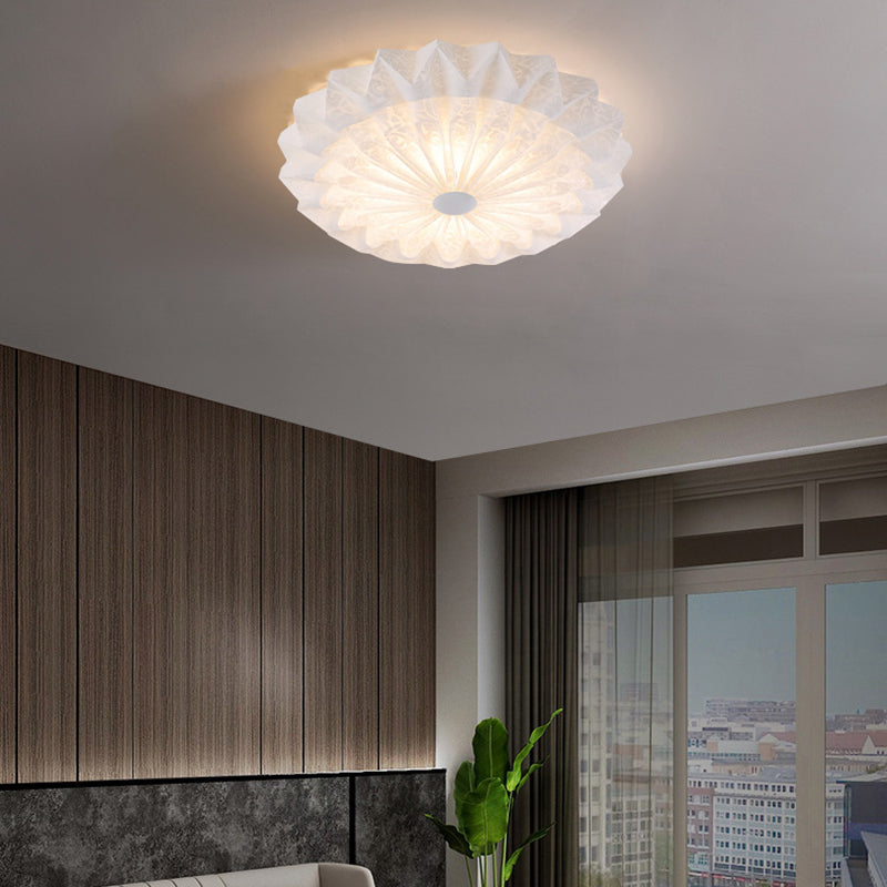 Modern Minimalist Acrylic Iron Pleated Round LED Flush Mount Ceiling Light For Bedroom & Living Room