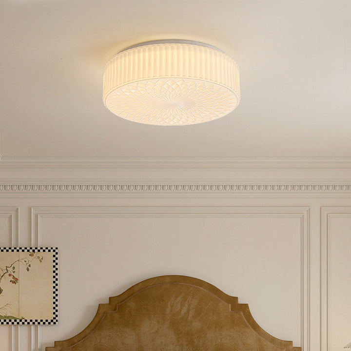 Traditional French Glass Iron Ruffled Floral Round LED Flush Mount Ceiling Light For Bedroom & Living Room
