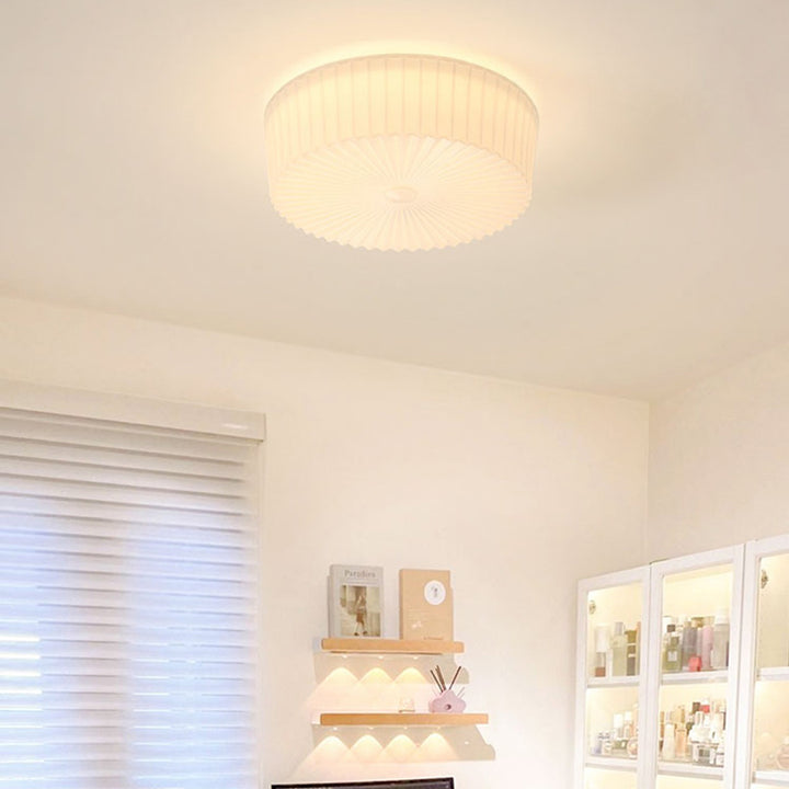 Traditional French Glass Iron Ruffled Floral Round LED Flush Mount Ceiling Light For Bedroom & Living Room