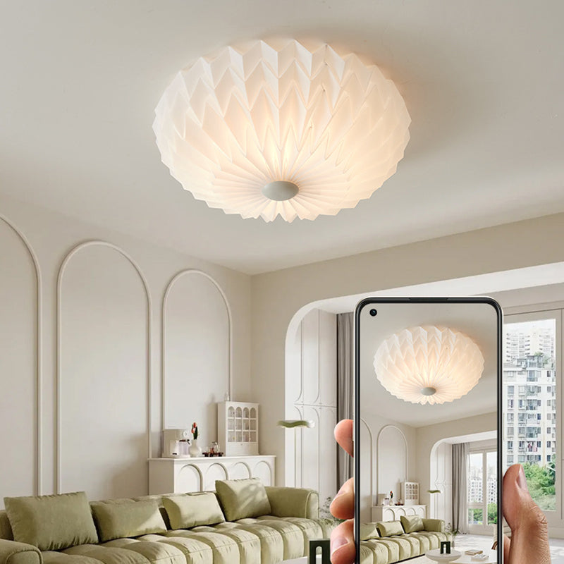 Traditional French PVC Iron Pleated Half-Dome LED Flush Mount Ceiling Light For Bedroom &amp; Living Room