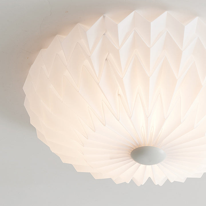 Traditional French PVC Iron Pleated Half-Dome LED Flush Mount Ceiling Light For Bedroom &amp; Living Room