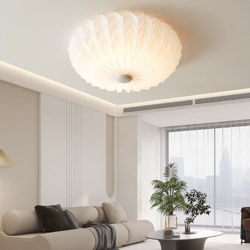 Traditional French PVC Iron Pleated Half-Dome LED Flush Mount Ceiling Light For Bedroom &amp; Living Room