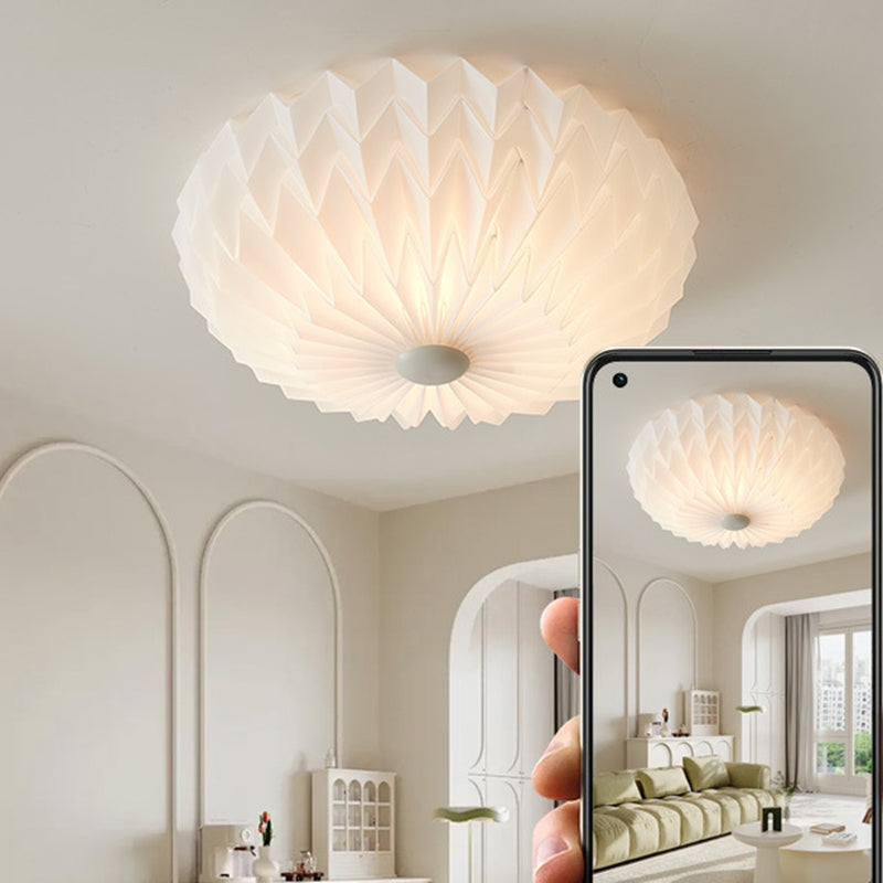 Traditional French PVC Iron Pleated Half-Dome LED Flush Mount Ceiling Light For Bedroom &amp; Living Room