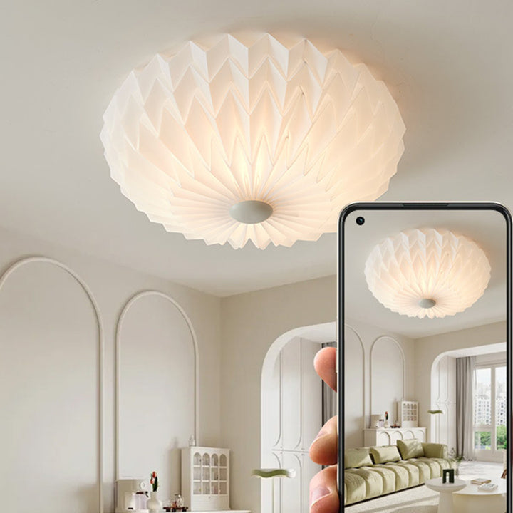 Traditional French PVC Iron Pleated Half-Dome LED Flush Mount Ceiling Light For Bedroom &amp; Living Room