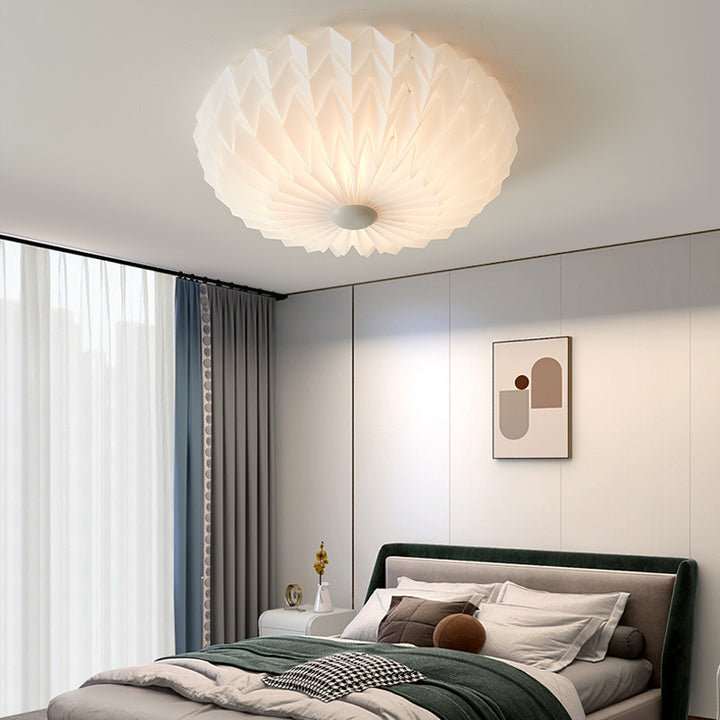 Traditional French PVC Iron Pleated Half-Dome LED Flush Mount Ceiling Light For Bedroom &amp; Living Room
