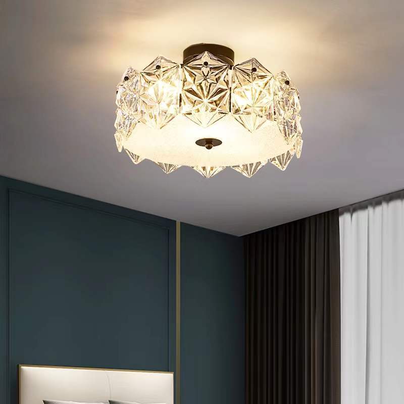 Modern Luxury Tempered Glass Aluminum Iron Geometric Round 5/6/8-Light Semi-Flush Mount Ceiling Light For Bedroom & Living Room