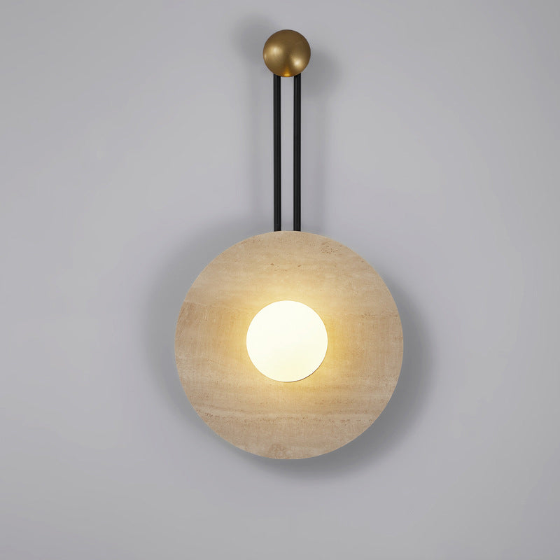 Traditional French Stone & Iron Spherical Round 1-Light Wall Sconce Lamp For Bedroom & Living Room