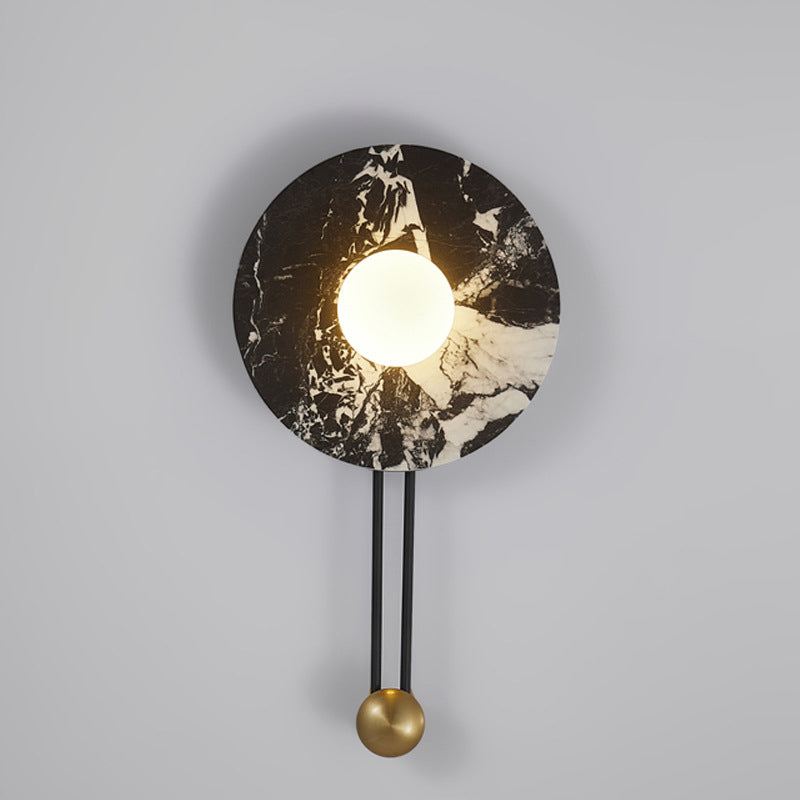 Traditional French Stone & Iron Spherical Round 1-Light Wall Sconce Lamp For Bedroom & Living Room