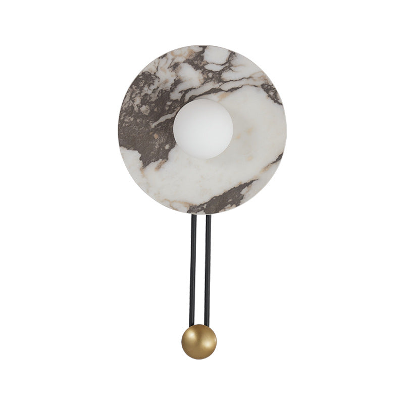 Traditional French Stone & Iron Spherical Round 1-Light Wall Sconce Lamp For Bedroom & Living Room