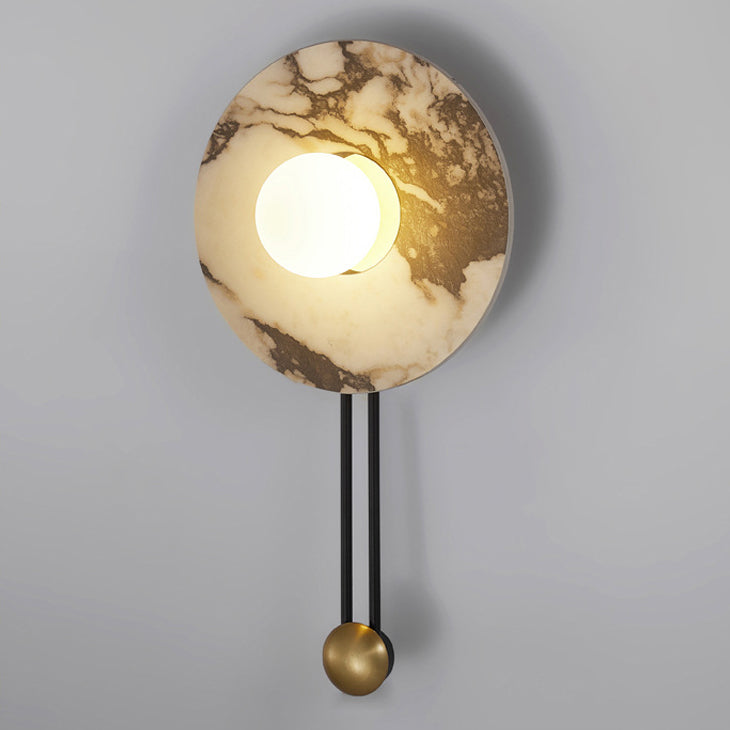 Traditional French Stone & Iron Spherical Round 1-Light Wall Sconce Lamp For Bedroom & Living Room