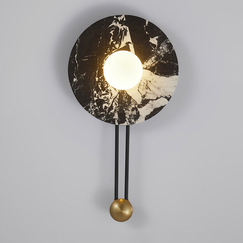 Traditional French Stone & Iron Spherical Round 1-Light Wall Sconce Lamp For Bedroom & Living Room
