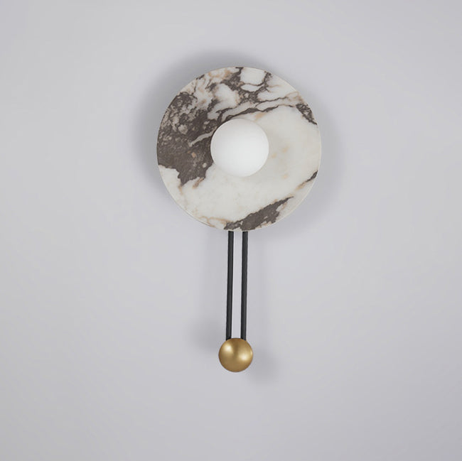 Traditional French Stone & Iron Spherical Round 1-Light Wall Sconce Lamp For Bedroom & Living Room