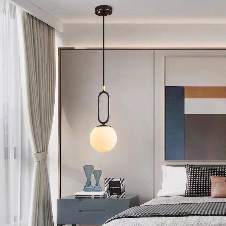 Contemporary Scandinavian Stone Brass Oval Globe 1-Light Pendant Light For Bedroom & Living Room