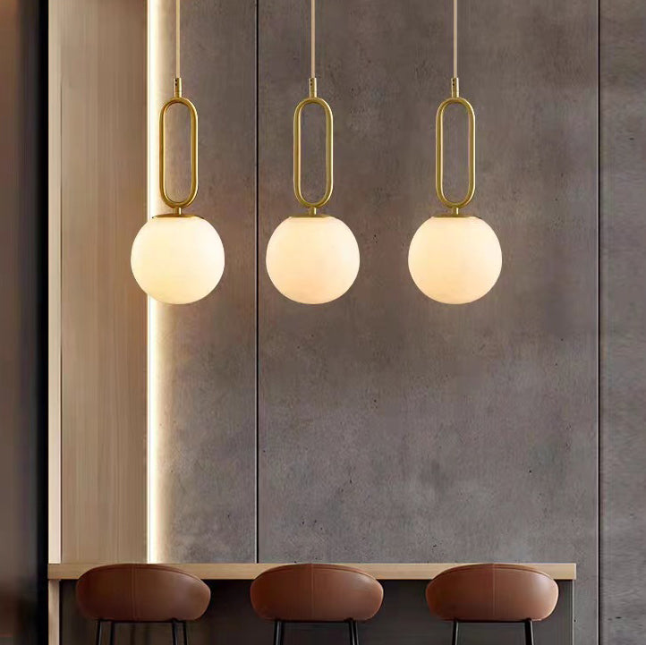 Contemporary Scandinavian Stone Brass Oval Globe 1-Light Pendant Light For Bedroom & Living Room