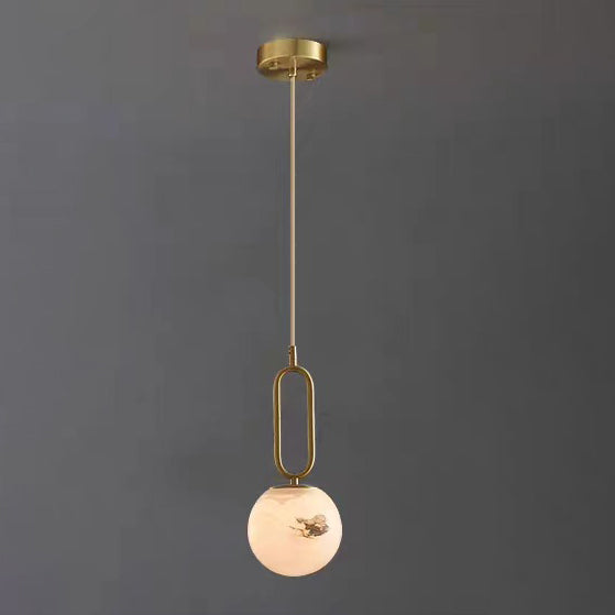 Contemporary Scandinavian Stone Brass Oval Globe 1-Light Pendant Light For Bedroom & Living Room