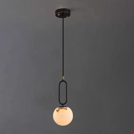 Contemporary Scandinavian Stone Brass Oval Globe 1-Light Pendant Light For Bedroom & Living Room