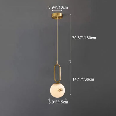 Contemporary Scandinavian Stone Brass Oval Globe 1-Light Pendant Light For Bedroom & Living Room