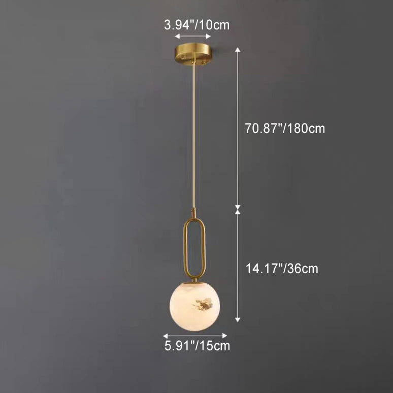 Contemporary Scandinavian Stone Brass Oval Globe 1-Light Pendant Light For Bedroom & Living Room